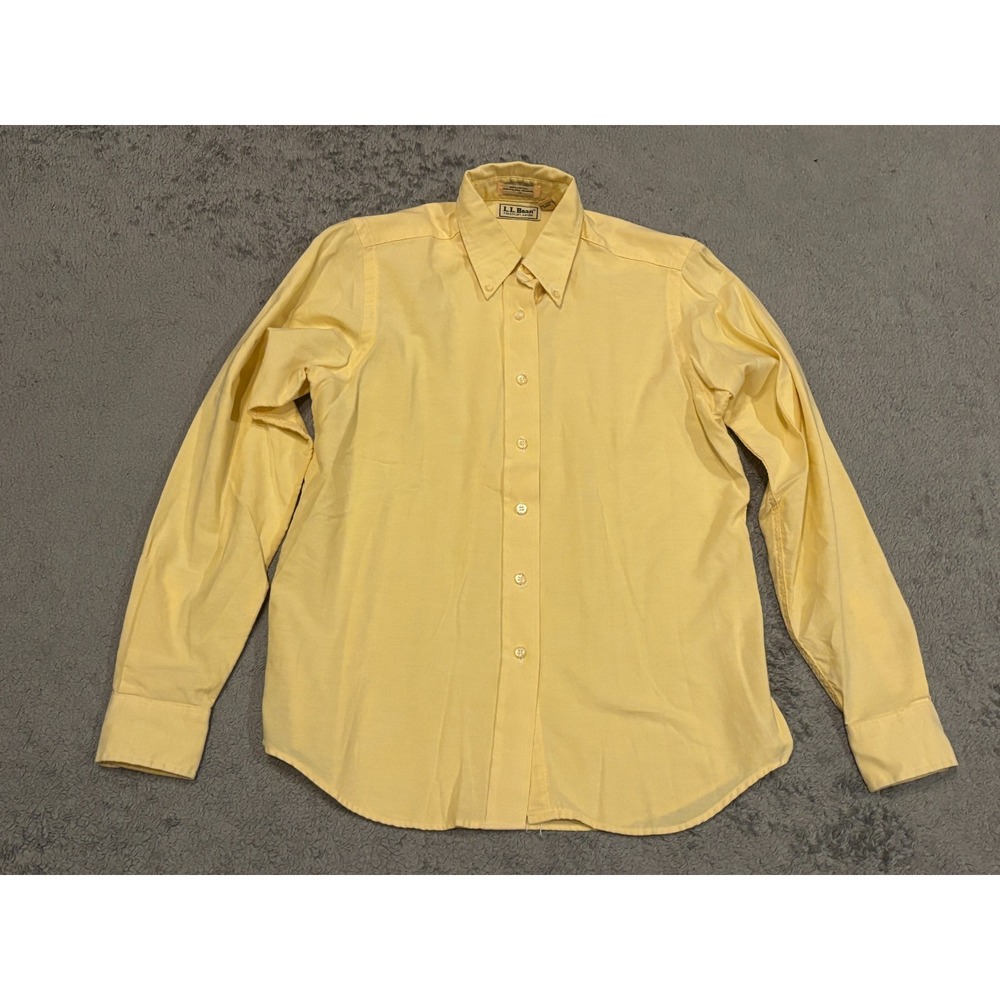 Vintage LL Bean Shirt Womens 14 Yellow Long Sleeve Button Single Needle Tailor